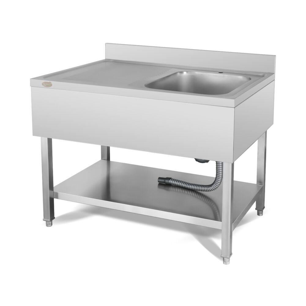 שולחן עבודה נירוסטה 1200/700/850 מ"מ עם כיור ימין במידות: ‏500/500/250 מ"מ נסליין