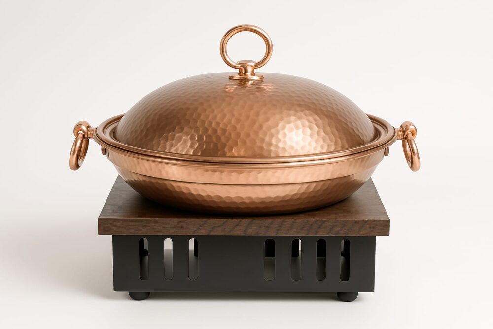 סוטאז' מעוצב מעוגל בצבע נחושת – קוטר 26 ס"מ