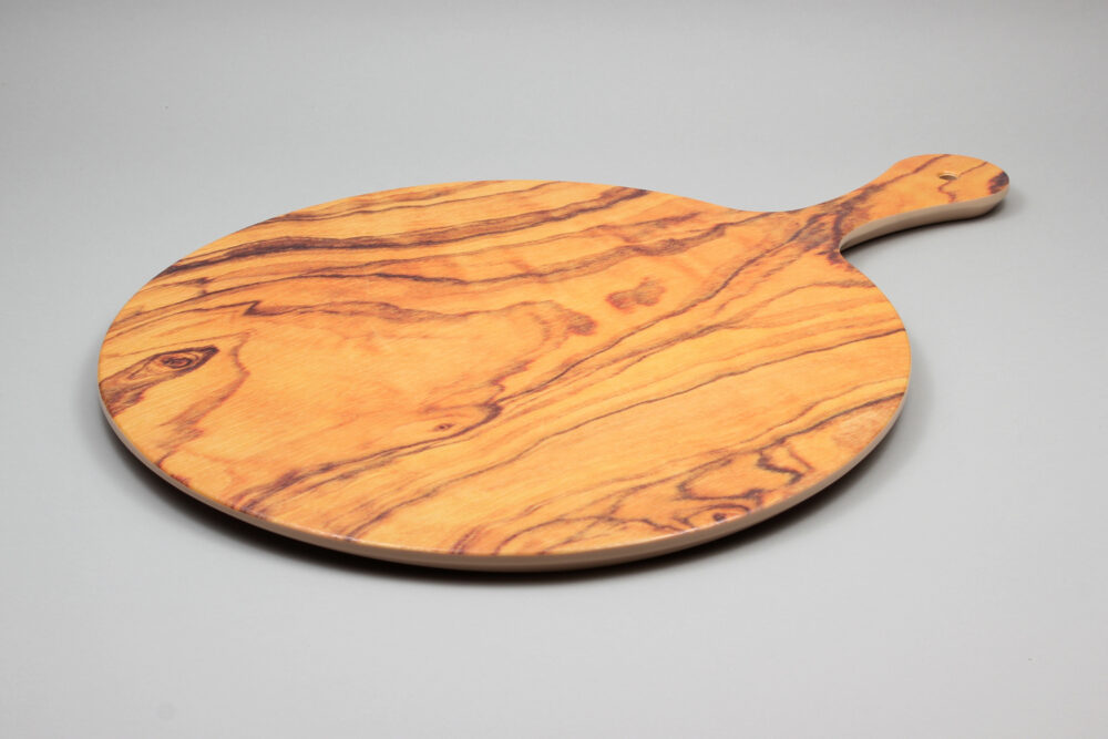 לוח דמוי עץ בהיר עגול 38 ס"מ + ידית מלמין