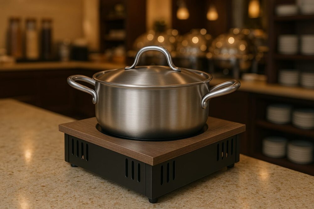 מעמד חימום מתכת דמוי עץ – 31 ס"מ