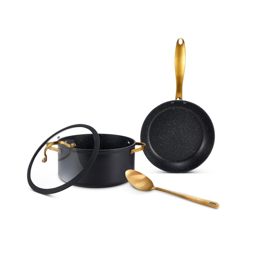 סט סיר 28 ס"מ ומחבת 28 ס"מ כולל כף הגשה BLACK &GOLD