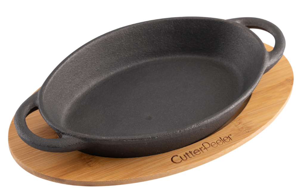 מחבת אובלית 2 ידיות יציקת ברזל עם תחתית במבוק 22X15 ס"מ