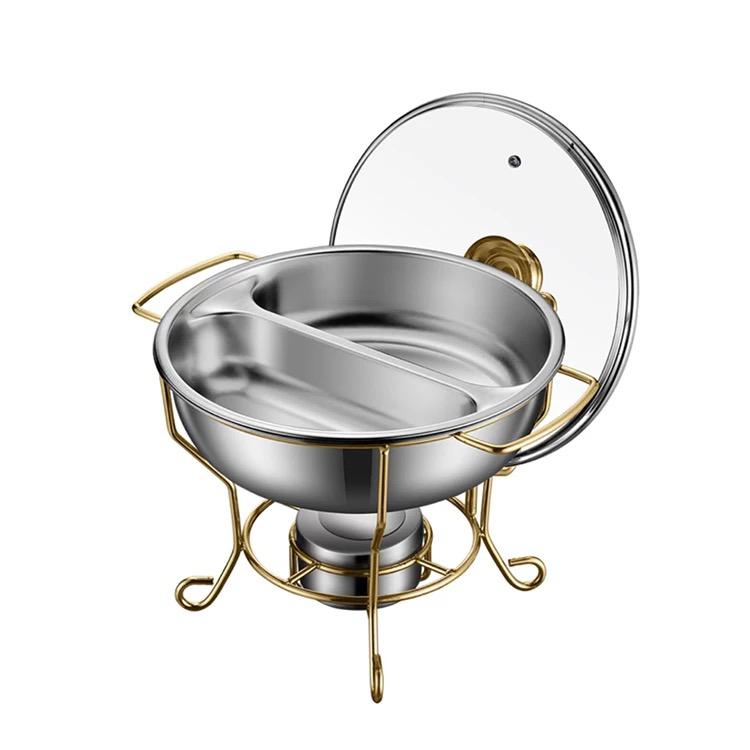 שפינגדיש עגול נירוסטה עגול מכסה זכוכית מחולק ידיות זהב 8 ליטר 46/38/32 ס"מ