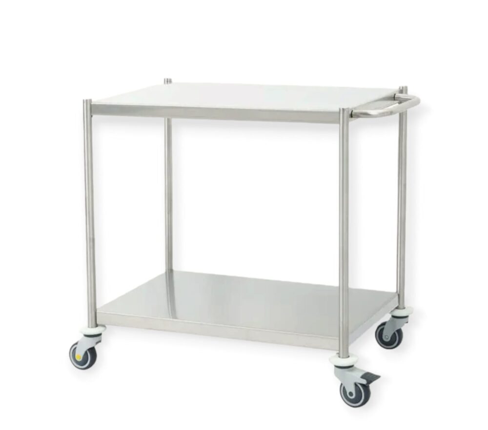 עגלת נירוסטה עם גלגלים 120/60/90 ס"מ עם ידית דחיפה