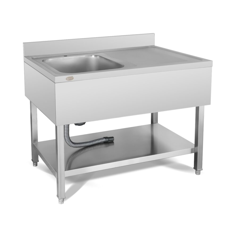 שולחן עבודה נירוסטה 1600/700/850 מ"מ עם כיור שמאל במידות: ‏500/500/250 מ"מ נסליין