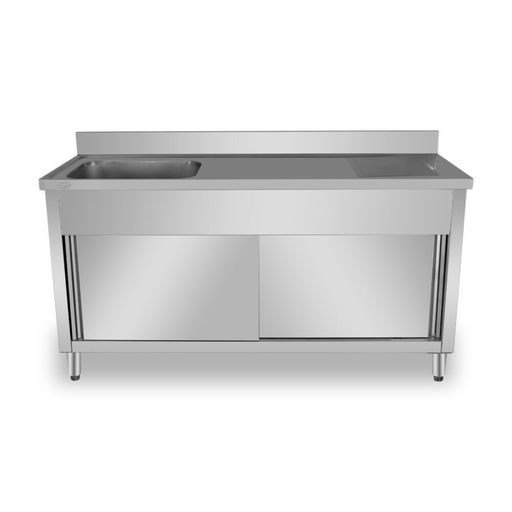 ארונית נירוסטה 1600/700/850 מ"מ + כיור צד  שמאל במידות: ‏500/400/250 מ"מ נסליין