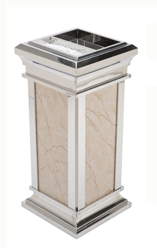 פח מאפרה דמוי שיש מסגרת נירוסטה 30/30/60 ס"מ נסליין