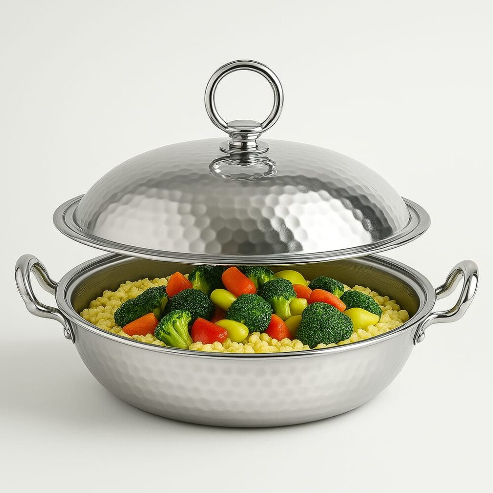 סוטאז' מעוצב מעוגל מנירוסטה – קוטר 26 ס"מ