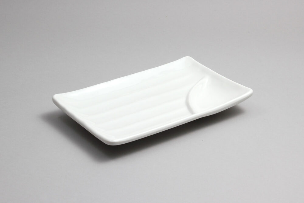 פלטת הגשה מלבנית כולל לרוטב 19.8*12.5*2.6 קמומה מלמין לבן