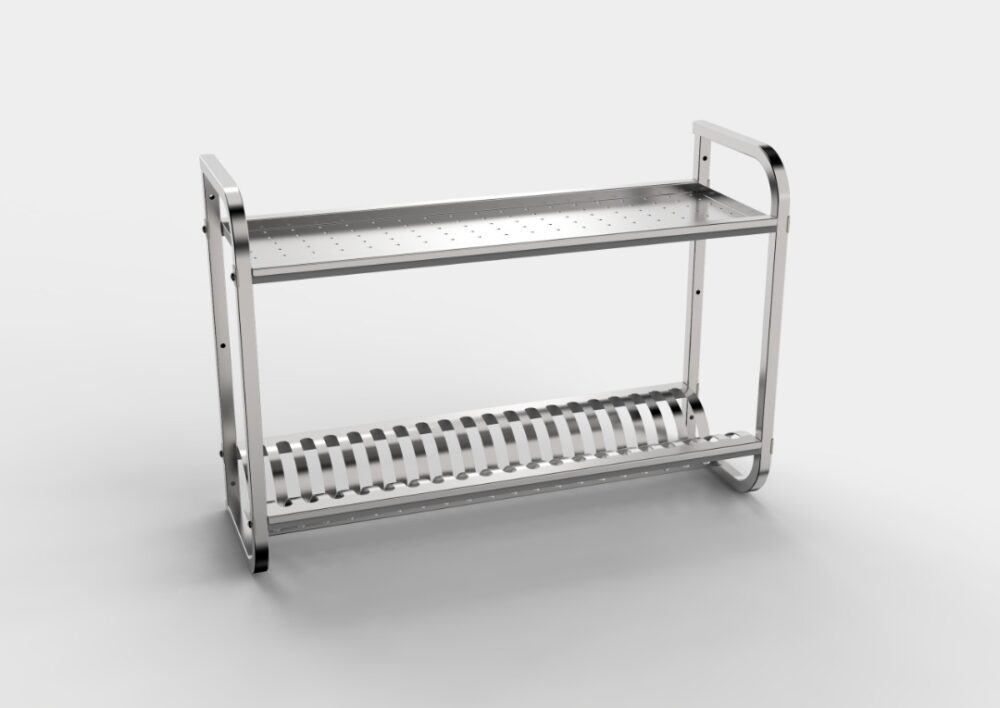 מייבש כלים נירוסטה 304 תעשייתי מדף עליון שטוח לכוסות מדף תחתון לצלחות 700*365*1000 נסליין