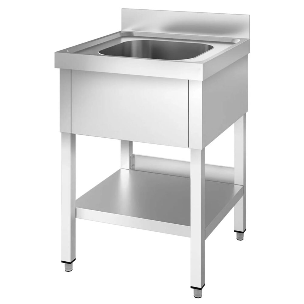 כיור יחיד נירוסטה עם מדף תחתון   ‎ 700x700x850+100