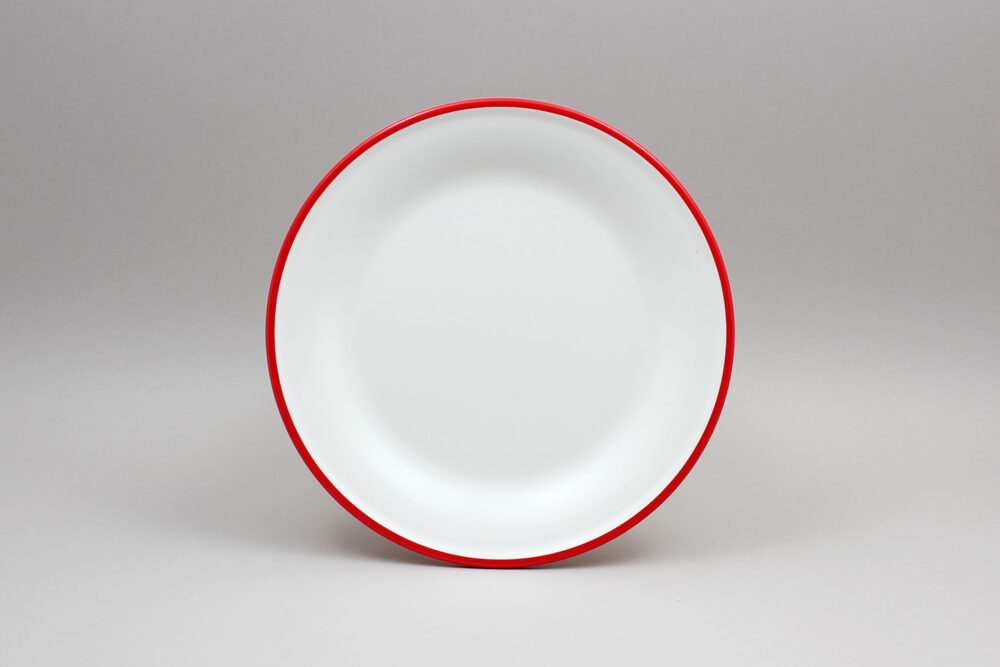 צלחת 23 ס"מ דמוי אמייל לבן פס אדום מלמין