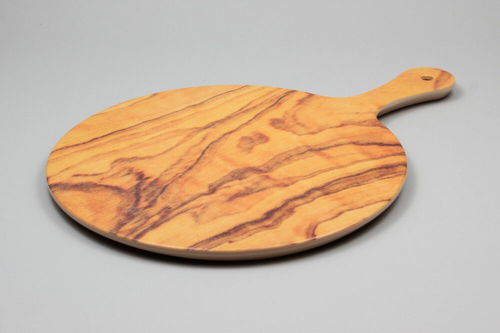 לוח דמוי עץ בהיר עגול 30 ס"מ + ידית מלמין