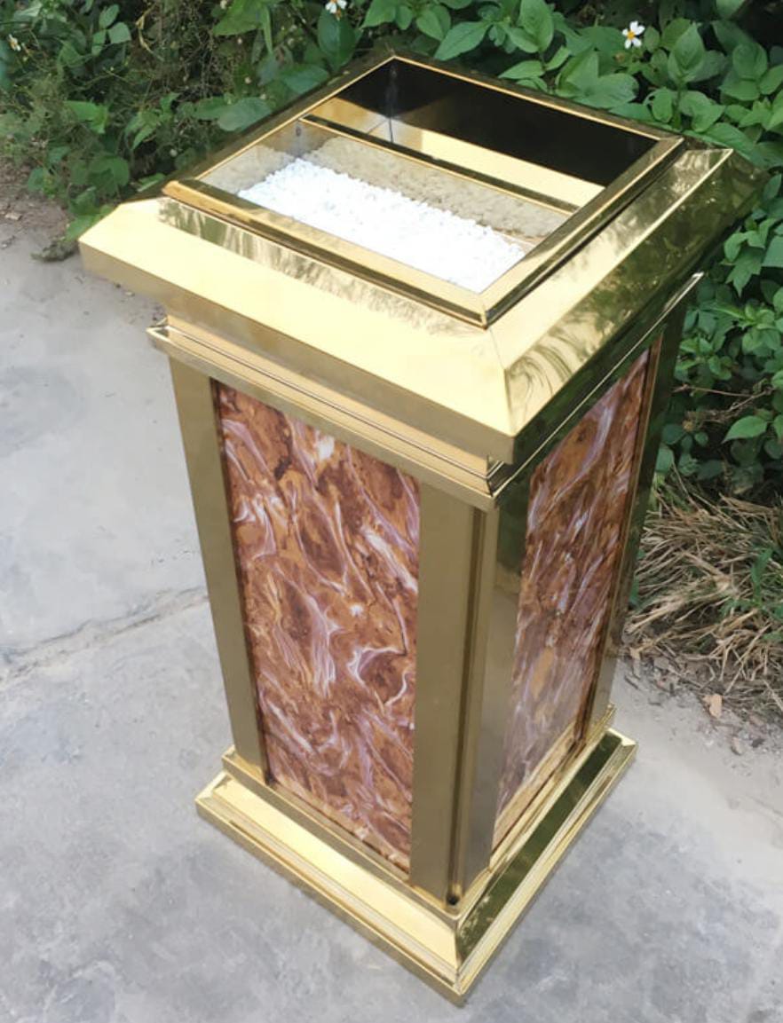 פח מאפרה דמוי שיש מסגרת  זהב  30/30/60 ס"מ נסליין