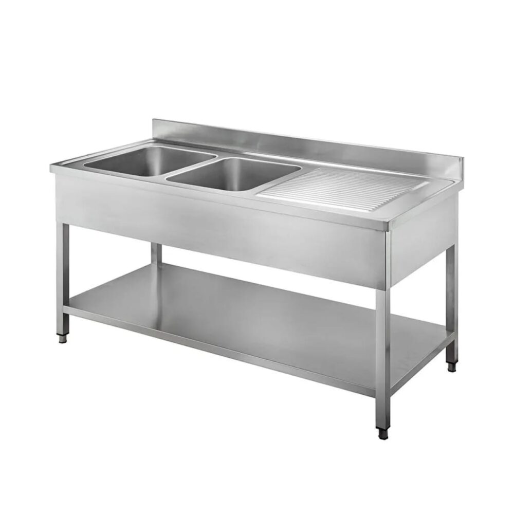 שולחן נירוסטה עם כיור כפול נירוסטה נסליין צד שמאל  ‎ 1400x700x850+100