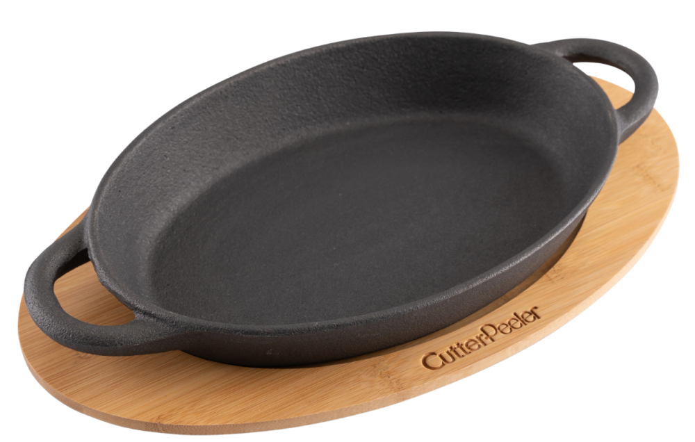 מחבת אובלית 2 ידיות יציקת ברזל עם תחתית במבוק 26X18 ס"מ