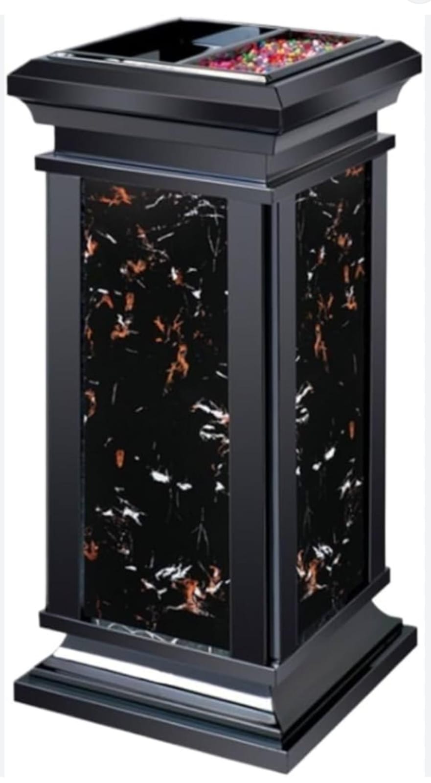 פח מאפרה דמוי שיש מסגרת שחורה 30/30/60 ס"מ נסליין