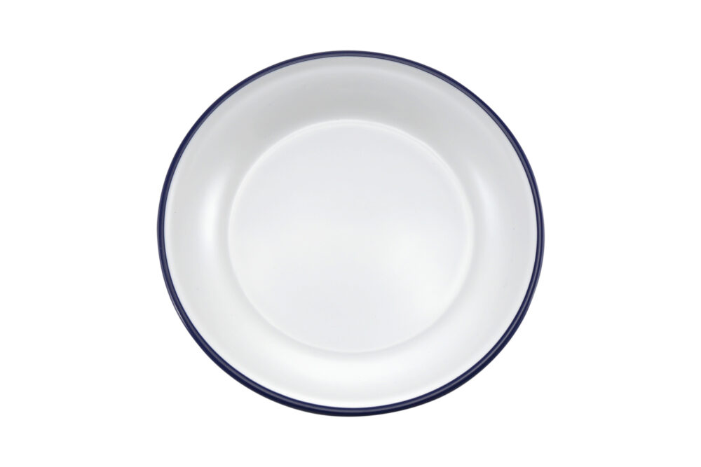 צלחת 23 ס"מ דמוי אמייל לבן פס כחול מלמין