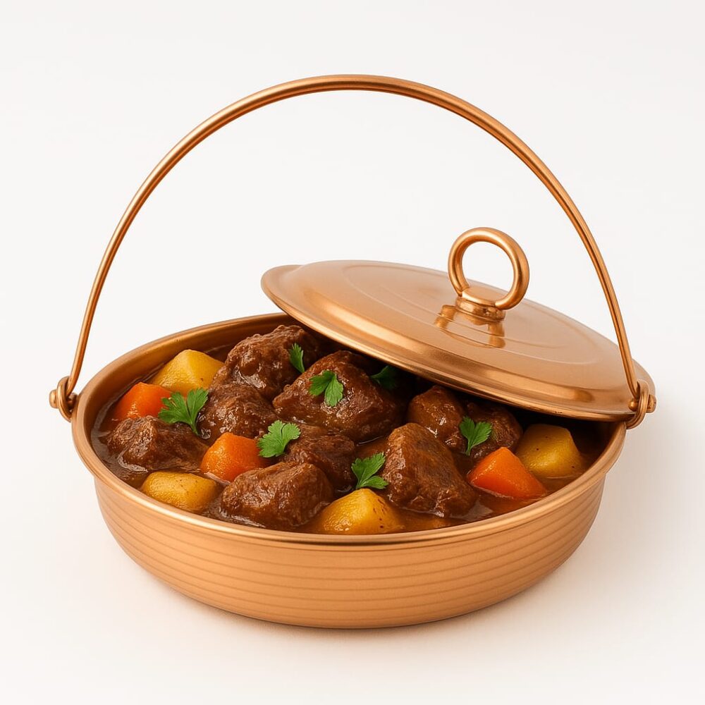 סיר מעוצב עם ידית נתלית בצבע נחושת קוטר 26 ס